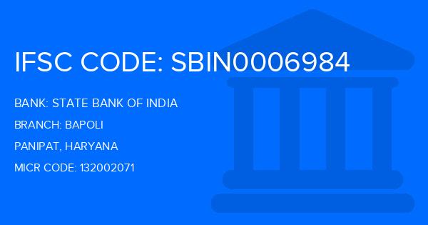 State Bank Of India (SBI) Bapoli Branch IFSC Code