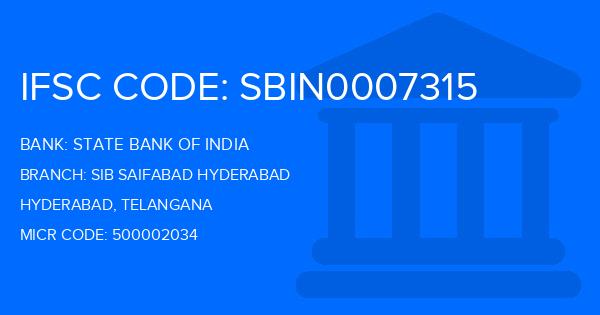 State Bank Of India (SBI) Sib Saifabad Hyderabad Branch IFSC Code