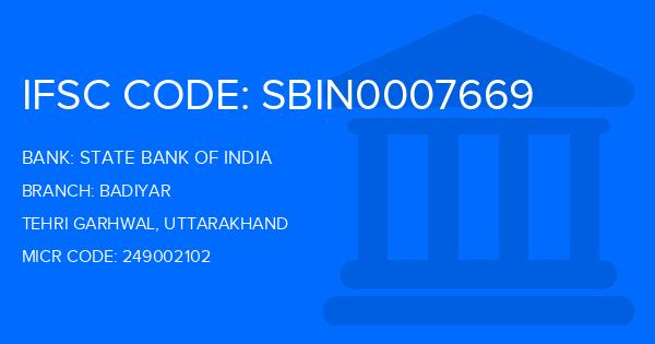 State Bank Of India (SBI) Badiyar Branch IFSC Code