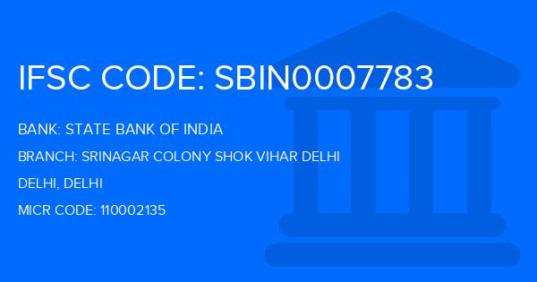 State Bank Of India (SBI) Srinagar Colony Shok Vihar Delhi Branch IFSC Code