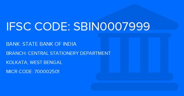 State Bank Of India (SBI) Central Stationery Department Branch IFSC Code