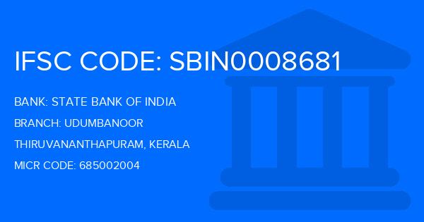 State Bank Of India (SBI) Udumbanoor Branch IFSC Code