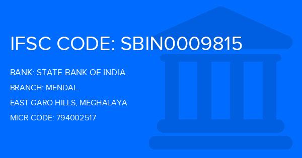 State Bank Of India (SBI) Mendal Branch IFSC Code