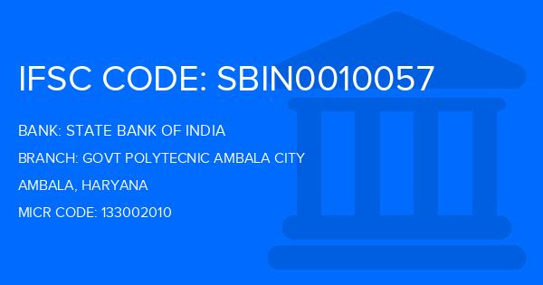 State Bank Of India (SBI) Govt Polytecnic Ambala City Branch IFSC Code