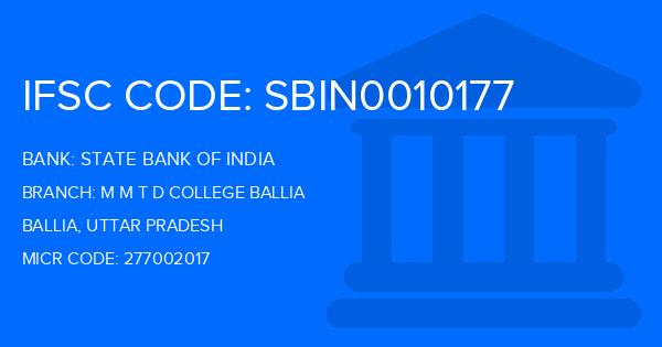 State Bank Of India (SBI) M M T D College Ballia Branch IFSC Code