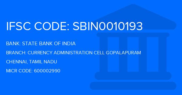 State Bank Of India (SBI) Currency Administration Cell Gopalapuram Branch IFSC Code