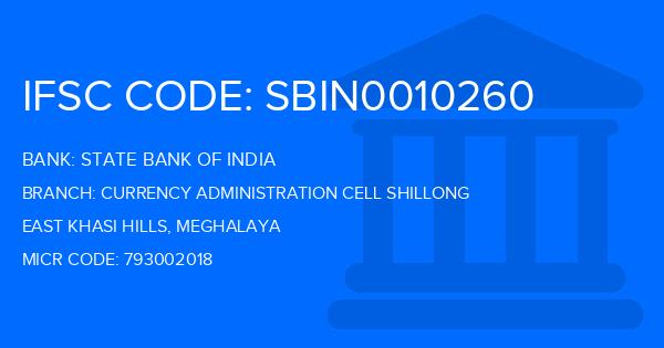 State Bank Of India (SBI) Currency Administration Cell Shillong Branch IFSC Code