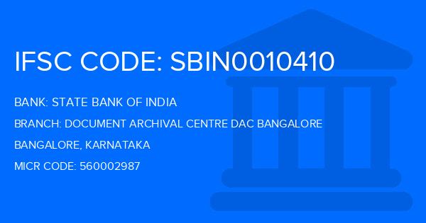State Bank Of India (SBI) Document Archival Centre Dac Bangalore Branch IFSC Code