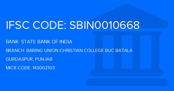 State Bank Of India (SBI) Baring Union Christian College Buc Batala Branch IFSC Code