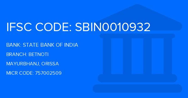 State Bank Of India (SBI) Betnoti Branch IFSC Code