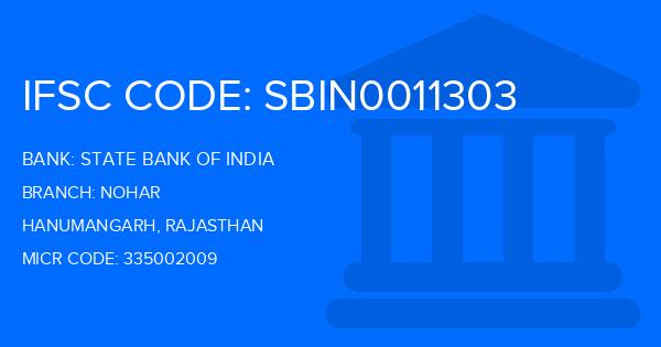 State Bank Of India (SBI) Nohar Branch IFSC Code
