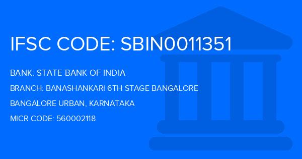 State Bank Of India (SBI) Banashankari 6Th Stage Bangalore Branch IFSC Code