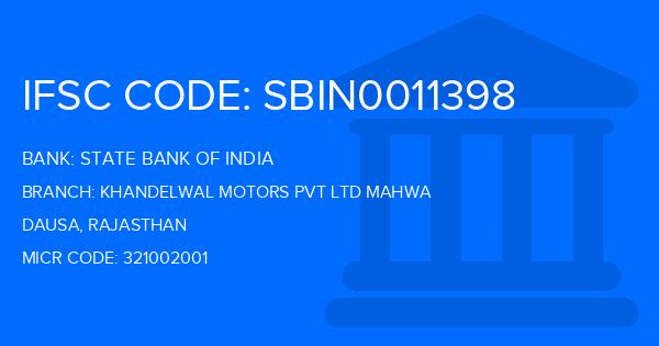 State Bank Of India (SBI) Khandelwal Motors Pvt Ltd Mahwa Branch IFSC Code