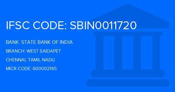 State Bank Of India (SBI) West Saidapet Branch IFSC Code