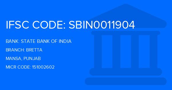 State Bank Of India (SBI) Bretta Branch IFSC Code