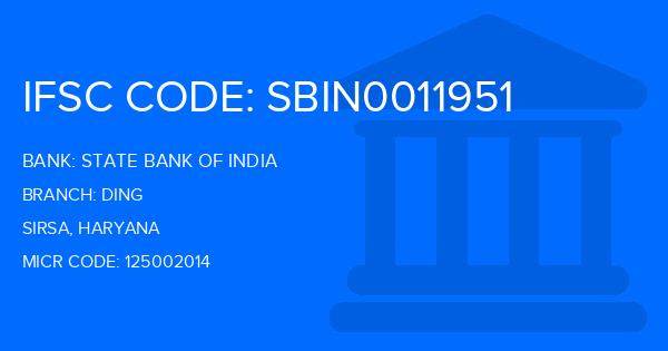 State Bank Of India (SBI) Ding Branch IFSC Code
