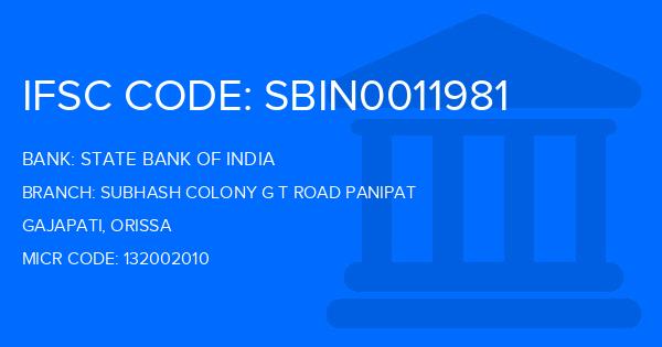 State Bank Of India (SBI) Subhash Colony G T Road Panipat Branch IFSC Code
