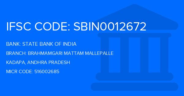 State Bank Of India (SBI) Brahmamgari Mattam Mallepalle Branch IFSC Code