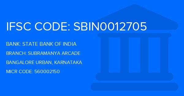 State Bank Of India (SBI) Subramanya Arcade Branch IFSC Code