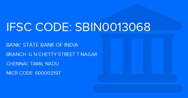 State Bank Of India (SBI) G N Chetty Street T Nagar Branch IFSC Code