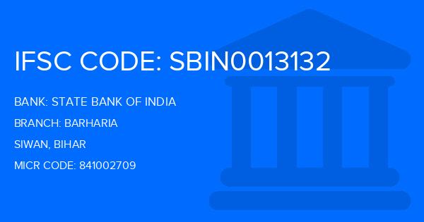 State Bank Of India (SBI) Barharia Branch IFSC Code