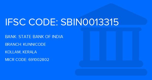 State Bank Of India (SBI) Kunnicode Branch IFSC Code
