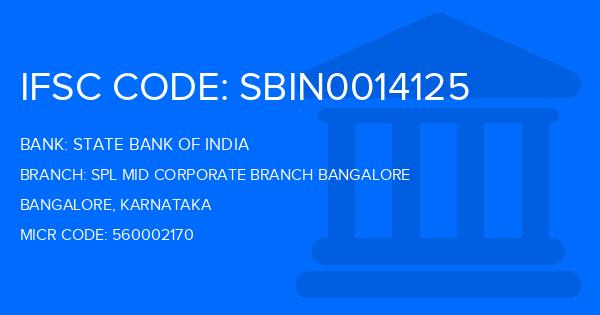 State Bank Of India (SBI) Spl Mid Corporate Branch Bangalore Branch IFSC Code