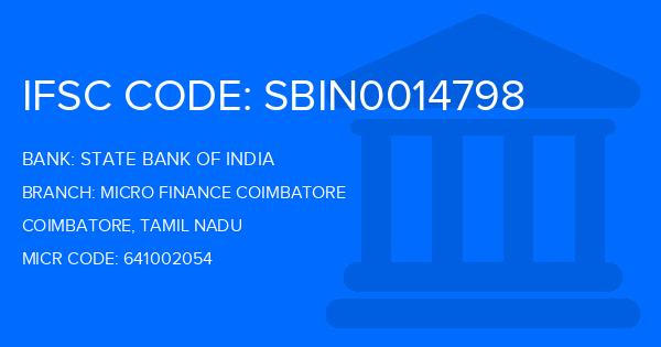 State Bank Of India (SBI) Micro Finance Coimbatore Branch IFSC Code