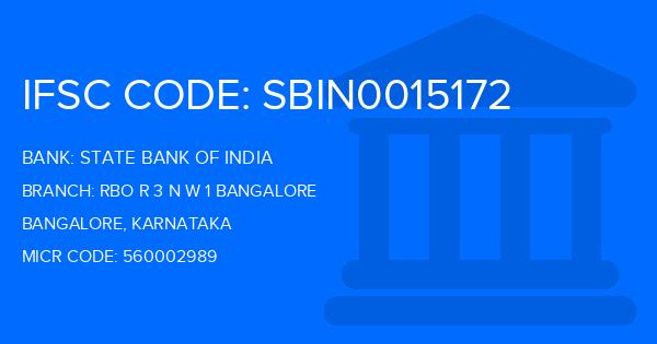 State Bank Of India (SBI) Rbo R 3 N W 1 Bangalore Branch IFSC Code