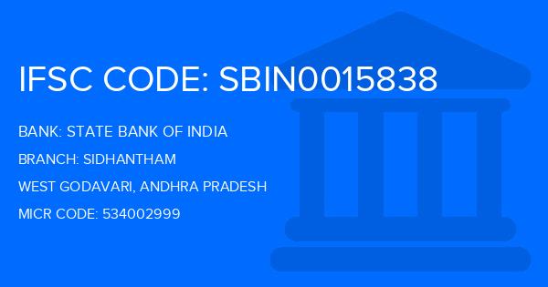 State Bank Of India (SBI) Sidhantham Branch IFSC Code