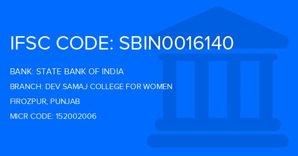 State Bank Of India (SBI) Dev Samaj College For Women Branch IFSC Code