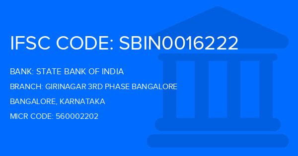 State Bank Of India (SBI) Girinagar 3Rd Phase Bangalore Branch IFSC Code