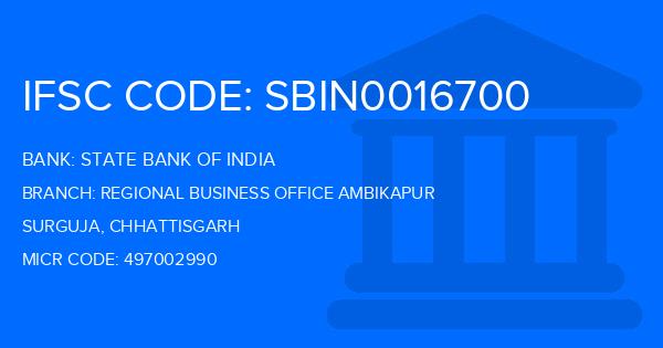 State Bank Of India (SBI) Regional Business Office Ambikapur Branch IFSC Code