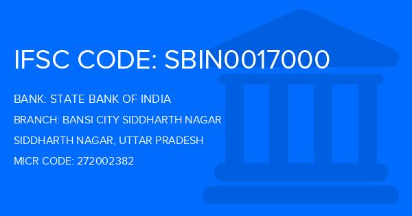 State Bank Of India (SBI) Bansi City Siddharth Nagar Branch IFSC Code