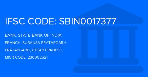 State Bank Of India (SBI) Subansa Pratapgarh Branch IFSC Code