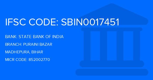 State Bank Of India (SBI) Puraini Bazar Branch IFSC Code