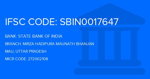State Bank Of India (SBI) Mirza Hadipura Maunath Bhanjan Branch IFSC Code
