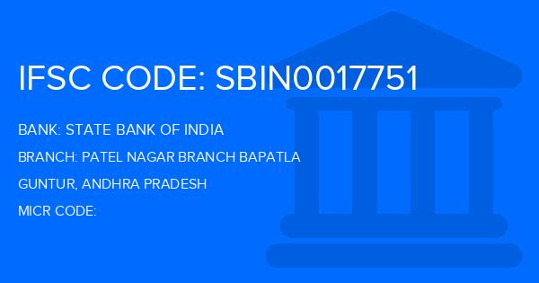 State Bank Of India (SBI) Patel Nagar Branch Bapatla Branch IFSC Code
