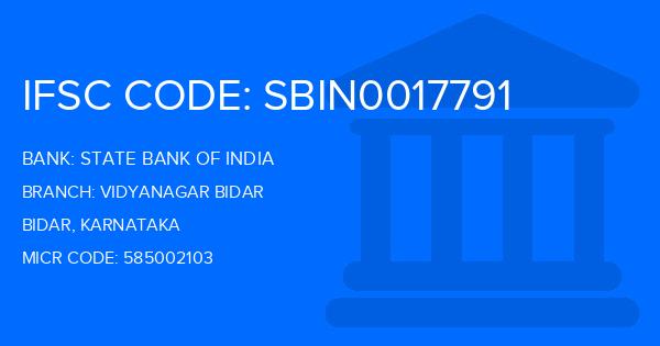 State Bank Of India (SBI) Vidyanagar Bidar Branch IFSC Code
