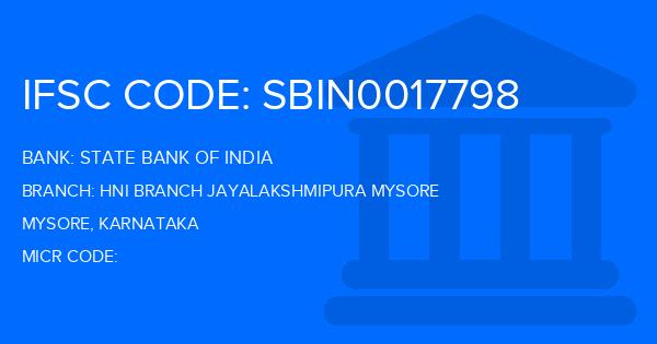 State Bank Of India (SBI) Hni Branch Jayalakshmipura Mysore Branch IFSC Code
