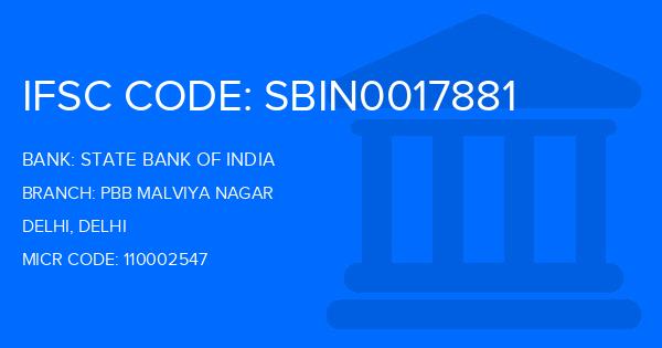 State Bank Of India (SBI) Pbb Malviya Nagar Branch IFSC Code