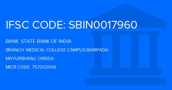 State Bank Of India (SBI) Medical College Campus Baripada Branch IFSC Code