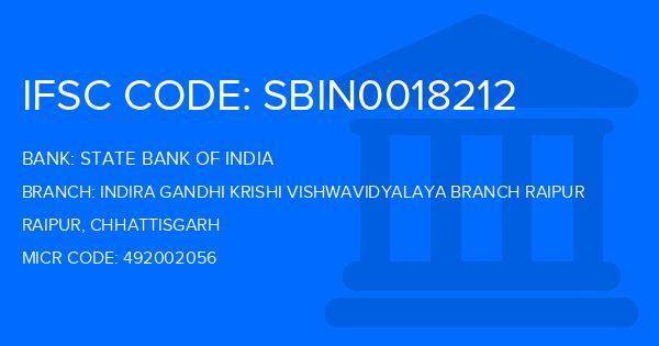 State Bank Of India (SBI) Indira Gandhi Krishi Vishwavidyalaya Branch Raipur Branch IFSC Code