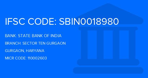 State Bank Of India (SBI) Sector Ten Gurgaon Branch IFSC Code