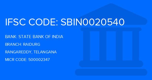 State Bank Of India (SBI) Raidurg Branch IFSC Code