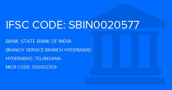 State Bank Of India (SBI) Service Branch Hyderabad Branch IFSC Code