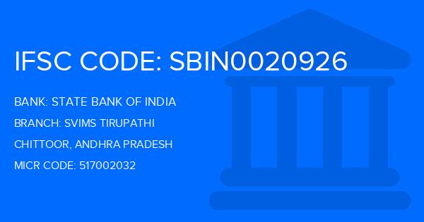 State Bank Of India (SBI) Svims Tirupathi Branch IFSC Code