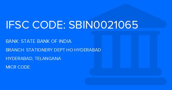 State Bank Of India (SBI) Stationery Dept Ho Hyderabad Branch IFSC Code