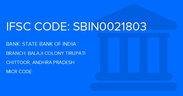 State Bank Of India (SBI) Balaji Colony Tirupati Branch IFSC Code