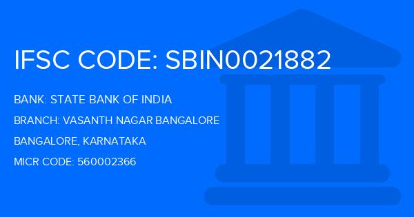 State Bank Of India (SBI) Vasanth Nagar Bangalore Branch IFSC Code